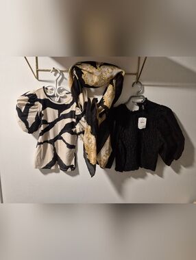 Set Of 3: H&M Black Puff-Sleeve Smocked Crop Top Abd Scarf